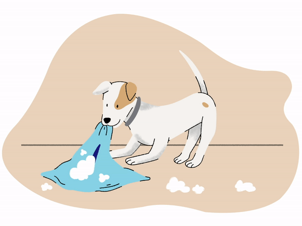 Illustration of a dog tearing a pillow