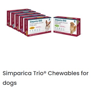 a box of Simparica Trio medication